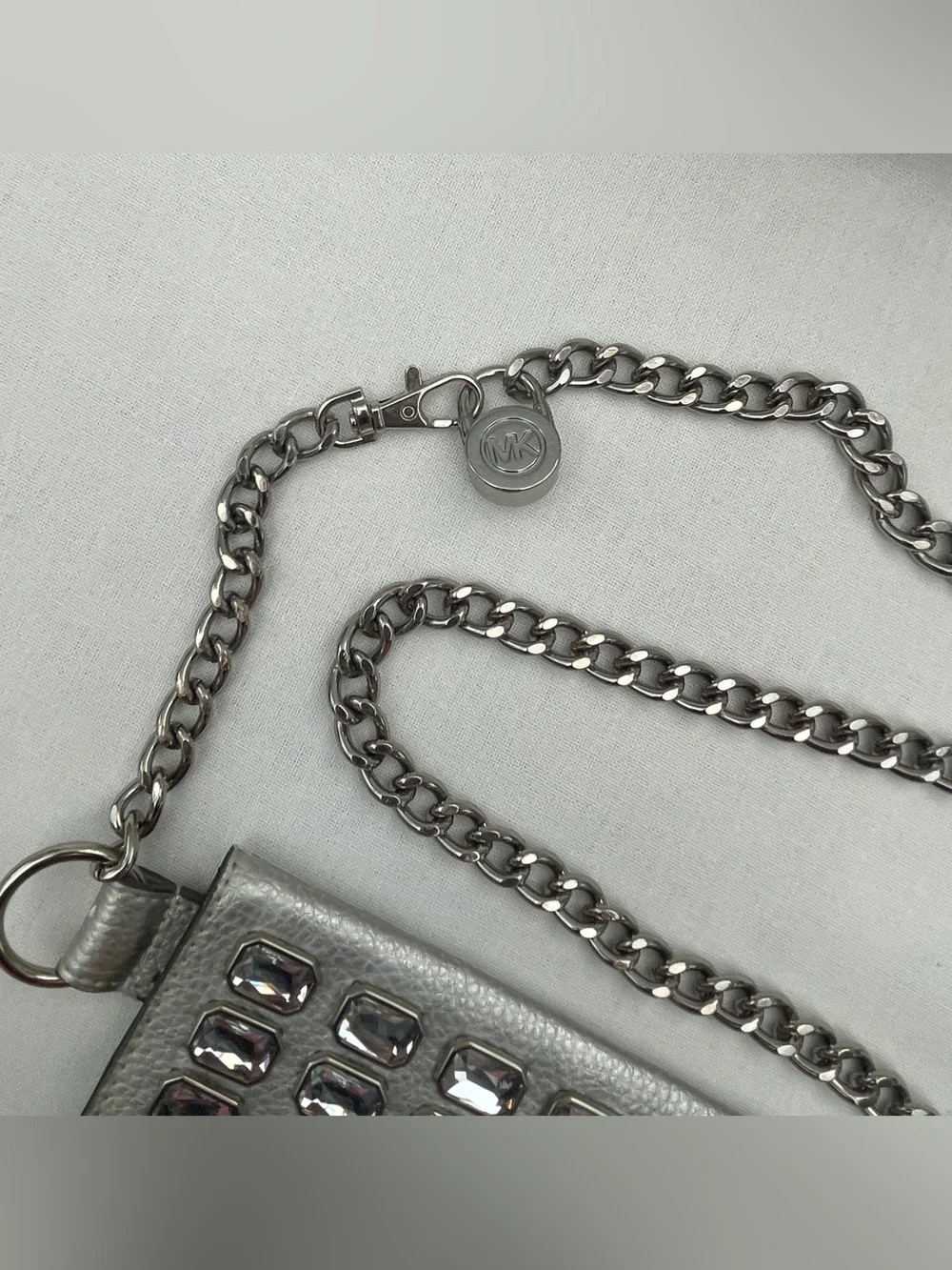NWO. Michael Kors Silver Crystal-Embellished Chain Crossbody or Belt Wallet.